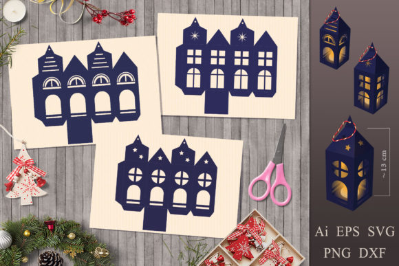 Creating Cozy Ambiance with Lanterns-Houses: A Versatile Template for Crafts