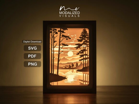 Forest River Mountain Landscape Lightbox: Integrating Nature-Inspired Paper Art into Creative Workflows