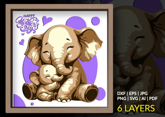 Mother Baby Elephant Shadow Box Design