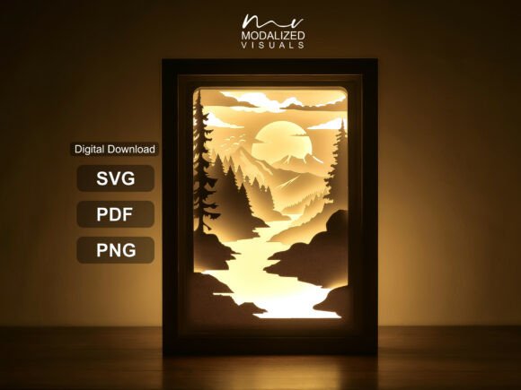 Mountain River Paper Cut Lightbox